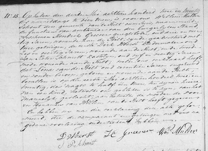 Geb. Willem 01.05.1822 in de Bilt m. Lina v. NN klein